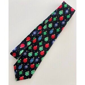 Tie Tales Black Mens Tie Christmas Balls Ornaments Holiday Polyester Necktie